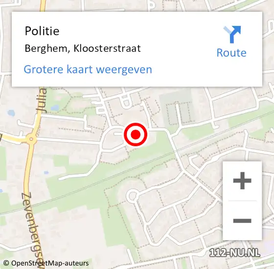 Locatie op kaart van de 112 melding: Politie Berghem, Kloosterstraat op 21 oktober 2021 20:51