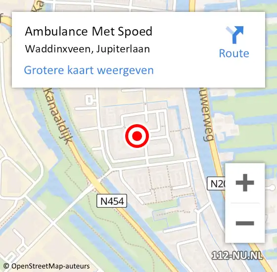 Locatie op kaart van de 112 melding: Ambulance Met Spoed Naar Waddinxveen, Jupiterlaan op 21 oktober 2021 21:20