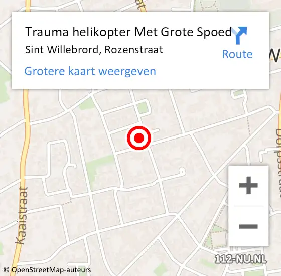 Locatie op kaart van de 112 melding: Trauma helikopter Met Grote Spoed Naar Sint Willebrord, Rozenstraat op 21 oktober 2021 21:53