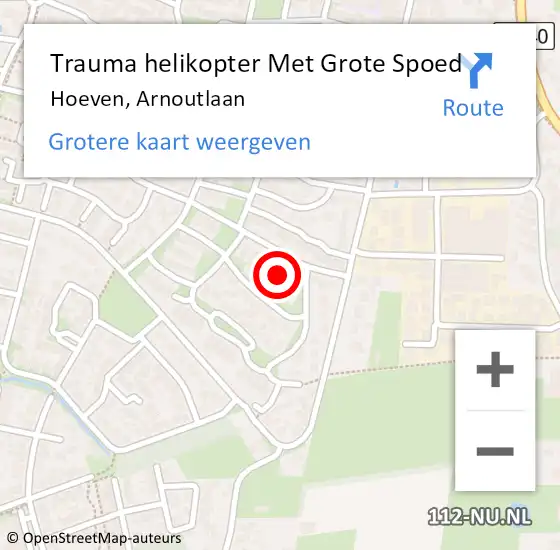 Locatie op kaart van de 112 melding: Trauma helikopter Met Grote Spoed Naar Hoeven, Arnoutlaan op 21 oktober 2021 21:55