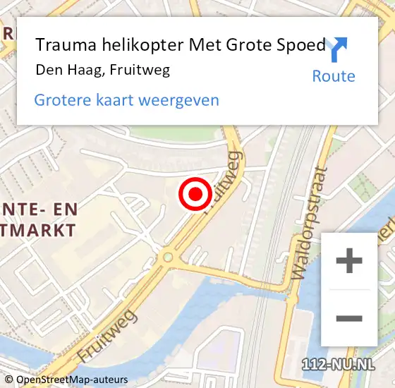 Locatie op kaart van de 112 melding: Trauma helikopter Met Grote Spoed Naar Den Haag, Fruitweg op 21 oktober 2021 22:26