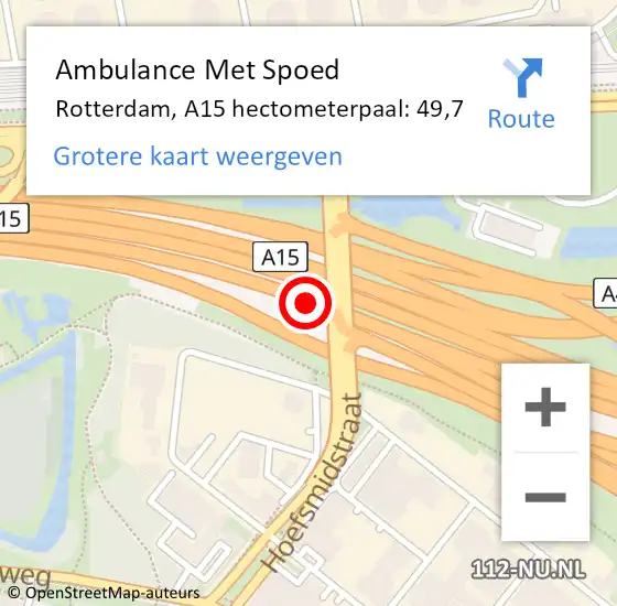 Locatie op kaart van de 112 melding: Ambulance Met Spoed Naar Rotterdam, A15 hectometerpaal: 49,7 op 21 oktober 2021 22:37