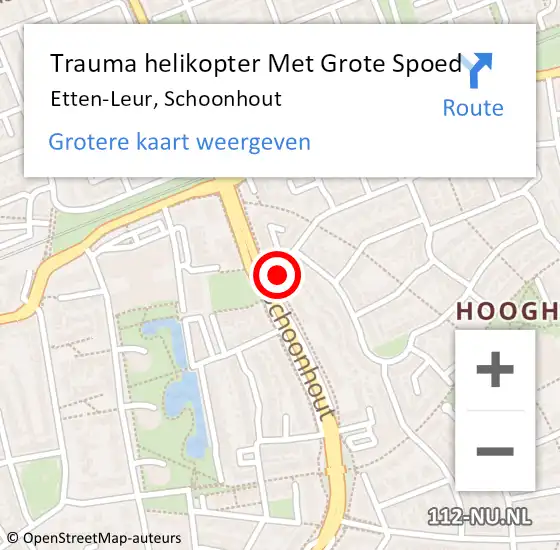 Locatie op kaart van de 112 melding: Trauma helikopter Met Grote Spoed Naar Etten-Leur, Schoonhout op 21 oktober 2021 22:47