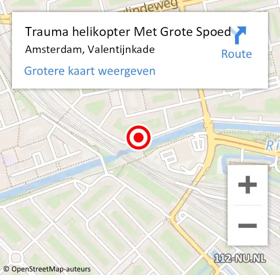 Locatie op kaart van de 112 melding: Trauma helikopter Met Grote Spoed Naar Amsterdam, Valentijnkade op 21 oktober 2021 23:33