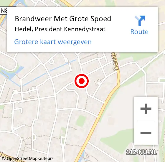 Locatie op kaart van de 112 melding: Brandweer Met Grote Spoed Naar Hedel, President Kennedystraat op 21 oktober 2021 23:59