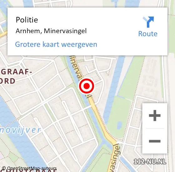 Locatie op kaart van de 112 melding: Politie Arnhem, Minervasingel op 22 oktober 2021 00:00