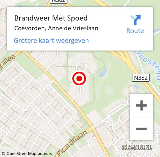 Locatie op kaart van de 112 melding: Brandweer Met Spoed Naar Coevorden, Anne de Vrieslaan op 22 oktober 2021 00:02