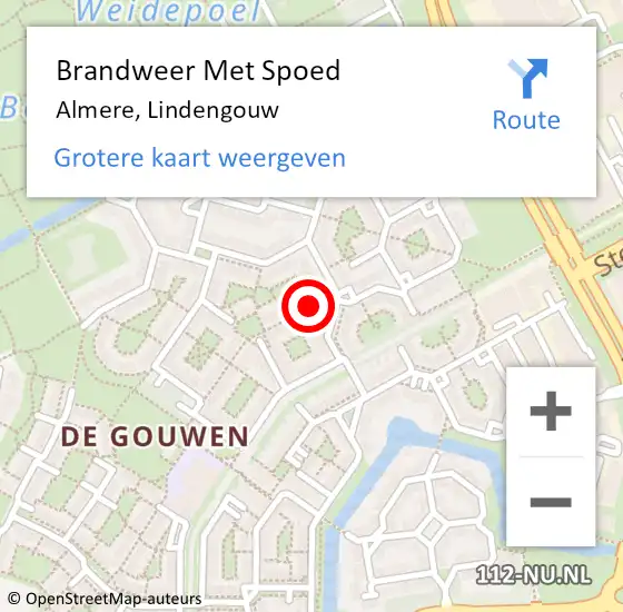 Locatie op kaart van de 112 melding: Brandweer Met Spoed Naar Almere, Lindengouw op 22 oktober 2021 00:04