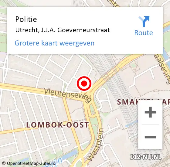 Locatie op kaart van de 112 melding: Politie Utrecht, J.J.A. Goeverneurstraat op 22 oktober 2021 00:45