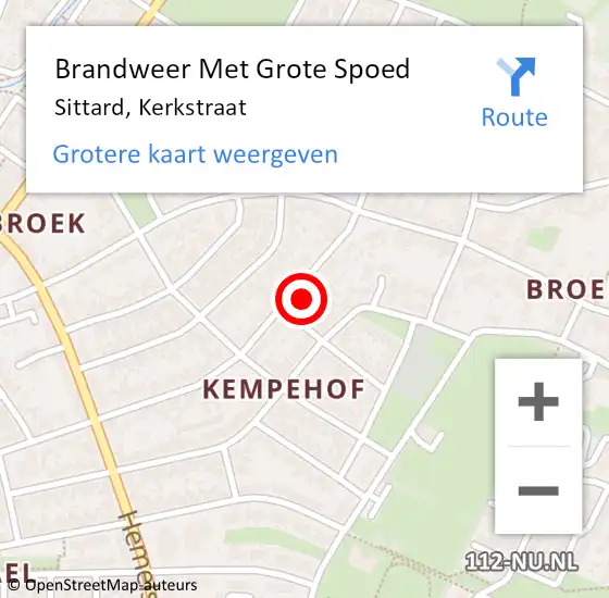 Locatie op kaart van de 112 melding: Brandweer Met Grote Spoed Naar Sittard, Kerkstraat op 22 oktober 2021 03:17