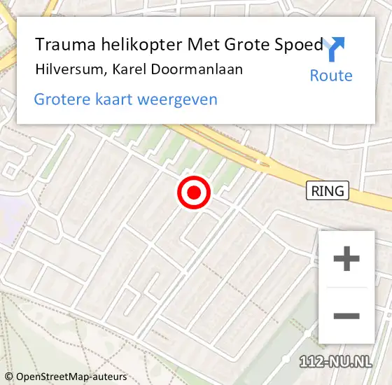 Locatie op kaart van de 112 melding: Trauma helikopter Met Grote Spoed Naar Hilversum, Karel Doormanlaan op 22 oktober 2021 03:24