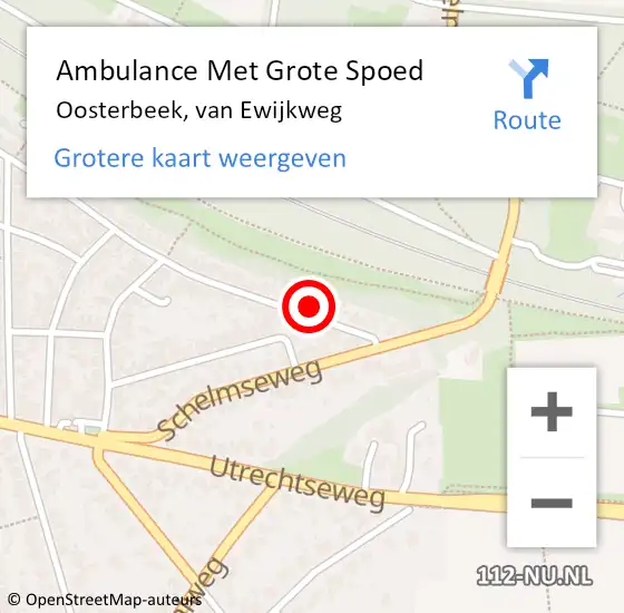 Locatie op kaart van de 112 melding: Ambulance Met Grote Spoed Naar Oosterbeek, van Ewijkweg op 22 oktober 2021 04:23