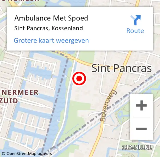 Locatie op kaart van de 112 melding: Ambulance Met Spoed Naar Sint Pancras, Kossenland op 26 juni 2014 19:29