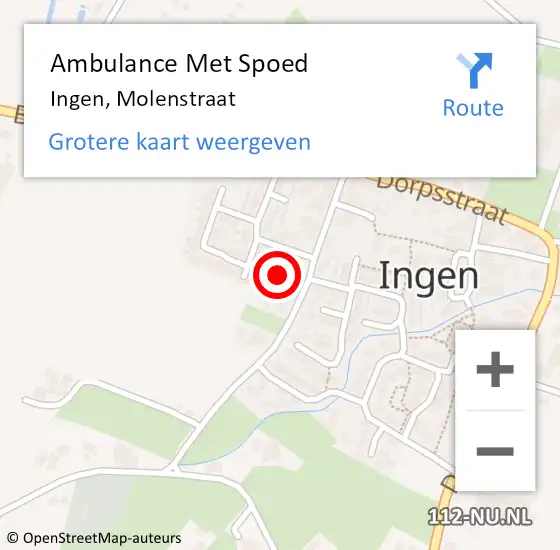 Locatie op kaart van de 112 melding: Ambulance Met Spoed Naar Ingen, Molenstraat op 22 oktober 2021 05:32