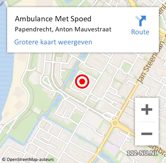 Locatie op kaart van de 112 melding: Ambulance Met Spoed Naar Papendrecht, Anton Mauvestraat op 22 oktober 2021 06:21