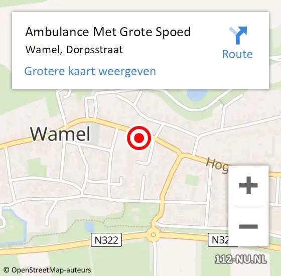 Locatie op kaart van de 112 melding: Ambulance Met Grote Spoed Naar Wamel, Dorpsstraat op 22 oktober 2021 06:31