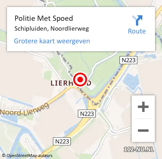 Locatie op kaart van de 112 melding: Politie Met Spoed Naar Schipluiden, Noordlierweg op 22 oktober 2021 06:44