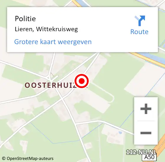 Locatie op kaart van de 112 melding: Politie Lieren, Wittekruisweg op 22 oktober 2021 07:00