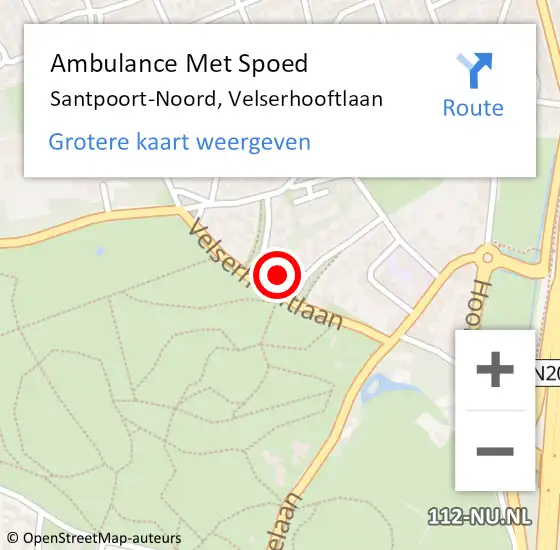 Locatie op kaart van de 112 melding: Ambulance Met Spoed Naar Santpoort-Noord, Velserhooftlaan op 22 oktober 2021 07:55