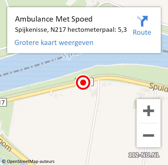 Locatie op kaart van de 112 melding: Ambulance Met Spoed Naar Spijkenisse, N217 hectometerpaal: 5,3 op 22 oktober 2021 07:58