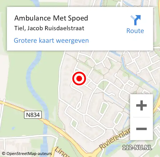 Locatie op kaart van de 112 melding: Ambulance Met Spoed Naar Tiel, Jacob Ruisdaelstraat op 22 oktober 2021 08:22