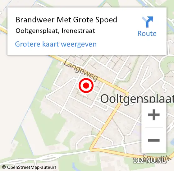 Locatie op kaart van de 112 melding: Brandweer Met Grote Spoed Naar Ooltgensplaat, Irenestraat op 22 oktober 2021 08:29