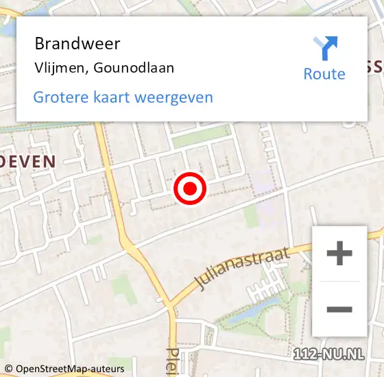 Locatie op kaart van de 112 melding: Brandweer Vlijmen, Gounodlaan op 26 juni 2014 19:40