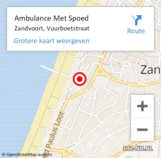 Locatie op kaart van de 112 melding: Ambulance Met Spoed Naar Zandvoort, Vuurboetstraat op 22 oktober 2021 09:14