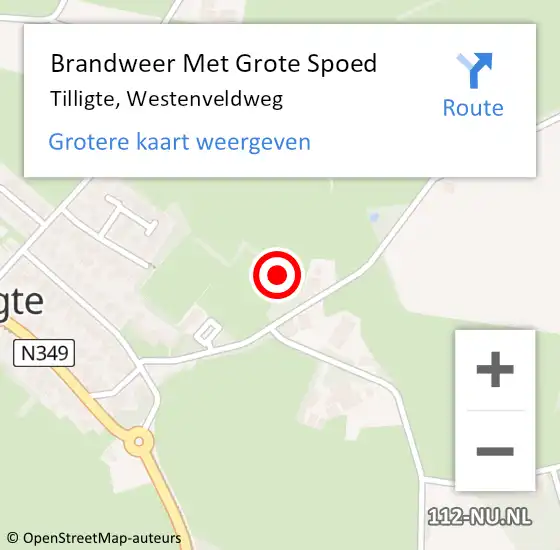 Locatie op kaart van de 112 melding: Brandweer Met Grote Spoed Naar Tilligte, Westenveldweg op 22 oktober 2021 09:15