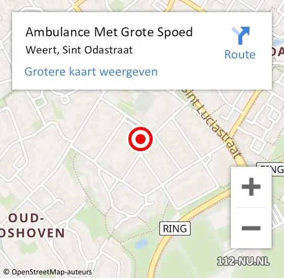 Locatie op kaart van de 112 melding: Ambulance Met Grote Spoed Naar Weert, Sint Odastraat op 22 oktober 2021 09:56