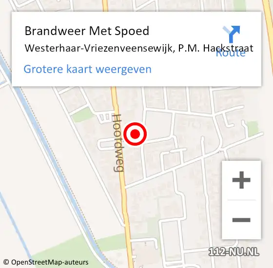 Locatie op kaart van de 112 melding: Brandweer Met Spoed Naar Westerhaar-Vriezenveensewijk, P.M. Hackstraat op 22 oktober 2021 10:24