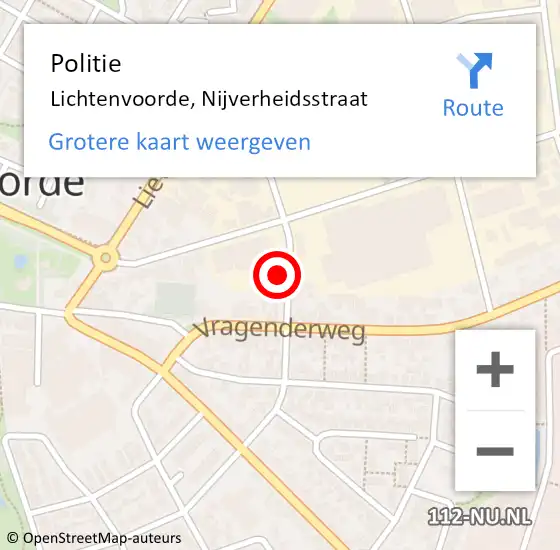 Locatie op kaart van de 112 melding: Politie Lichtenvoorde, Nijverheidsstraat op 22 oktober 2021 10:41