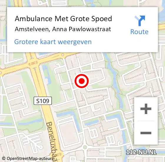 Locatie op kaart van de 112 melding: Ambulance Met Grote Spoed Naar Amstelveen, Anna Pawlowastraat op 22 oktober 2021 11:23