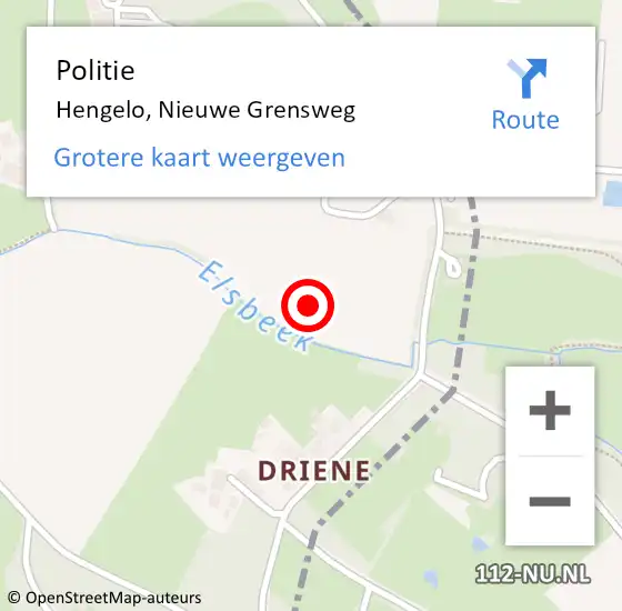 Locatie op kaart van de 112 melding: Politie Hengelo, Nieuwe Grensweg op 22 oktober 2021 11:26