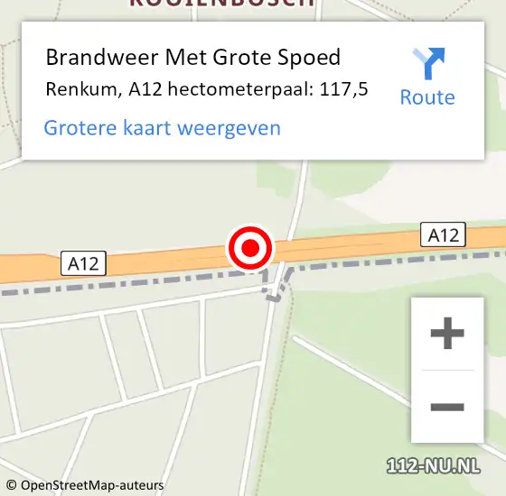 Locatie op kaart van de 112 melding: Brandweer Met Grote Spoed Naar Renkum, A12 hectometerpaal: 117,5 op 22 oktober 2021 11:47