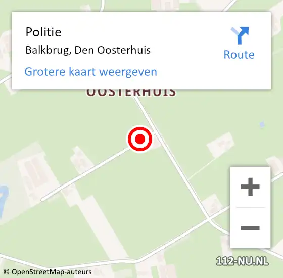 Locatie op kaart van de 112 melding: Politie Balkbrug, Den Oosterhuis op 22 oktober 2021 11:51