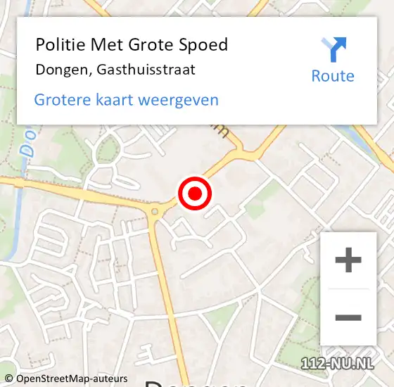 Locatie op kaart van de 112 melding: Politie Met Grote Spoed Naar Dongen, Gasthuisstraat op 22 oktober 2021 12:07