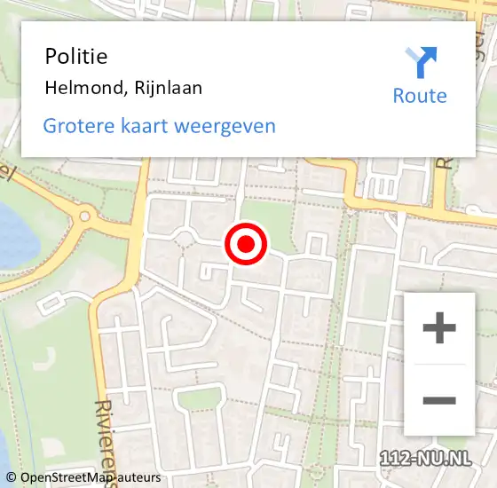 Locatie op kaart van de 112 melding: Politie Helmond, Rijnlaan op 22 oktober 2021 12:23
