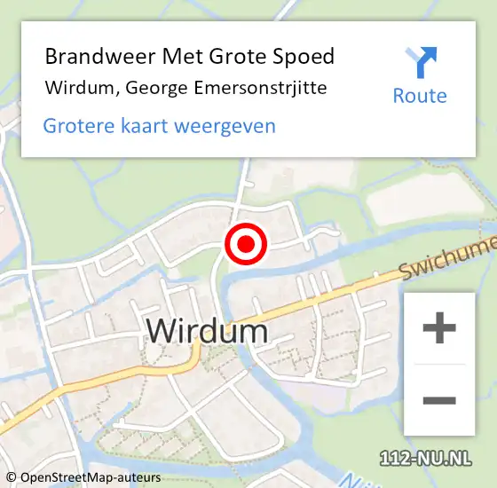Locatie op kaart van de 112 melding: Brandweer Met Grote Spoed Naar Wirdum, George Emersonstrjitte op 22 oktober 2021 12:25
