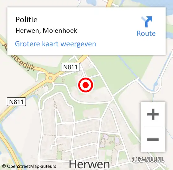 Locatie op kaart van de 112 melding: Politie Herwen, Molenhoek op 22 oktober 2021 12:34