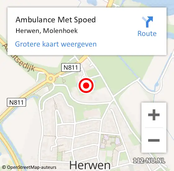 Locatie op kaart van de 112 melding: Ambulance Met Spoed Naar Herwen, Molenhoek op 22 oktober 2021 12:35