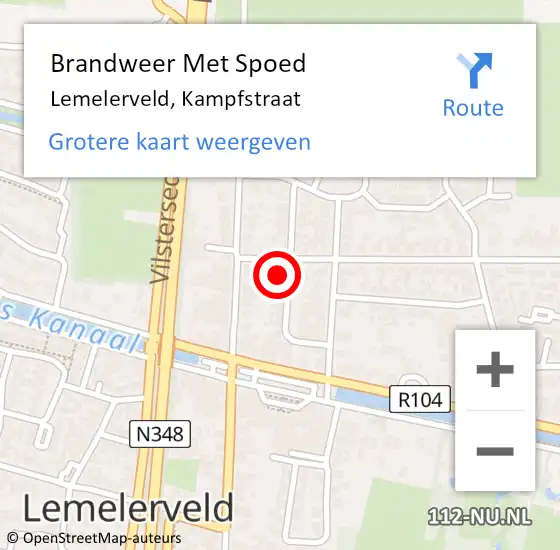 Locatie op kaart van de 112 melding: Brandweer Met Spoed Naar Lemelerveld, Kampfstraat op 22 oktober 2021 12:44