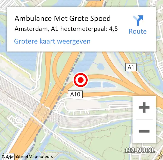 Locatie op kaart van de 112 melding: Ambulance Met Grote Spoed Naar Amsterdam, A1 hectometerpaal: 4,5 op 22 oktober 2021 13:06