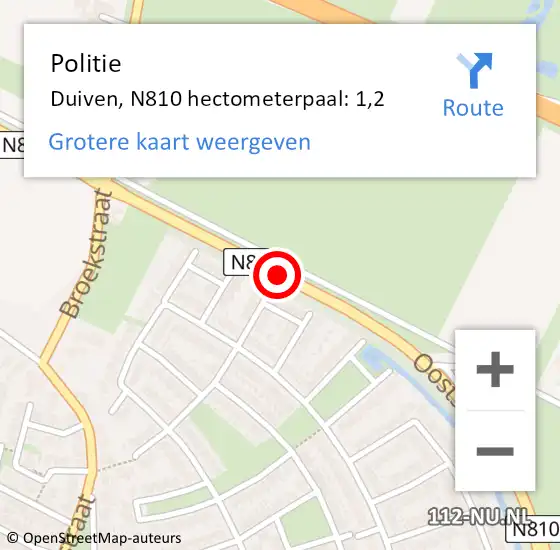 Locatie op kaart van de 112 melding: Politie Duiven, N810 hectometerpaal: 1,2 op 22 oktober 2021 13:12