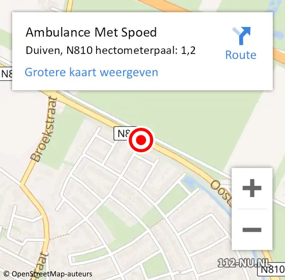 Locatie op kaart van de 112 melding: Ambulance Met Spoed Naar Duiven, N810 hectometerpaal: 1,2 op 22 oktober 2021 13:18