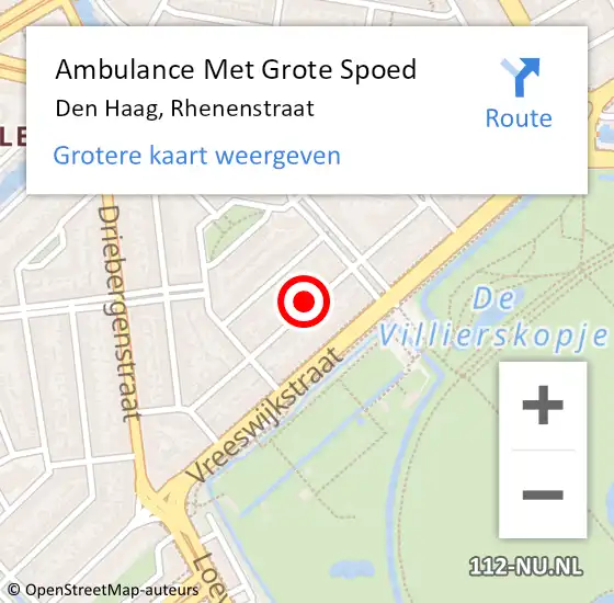 Locatie op kaart van de 112 melding: Ambulance Met Grote Spoed Naar Den Haag, Rhenenstraat op 22 oktober 2021 14:04