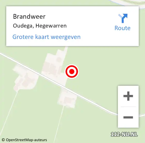 Locatie op kaart van de 112 melding: Brandweer Oudega, Hegewarren op 22 oktober 2021 14:08