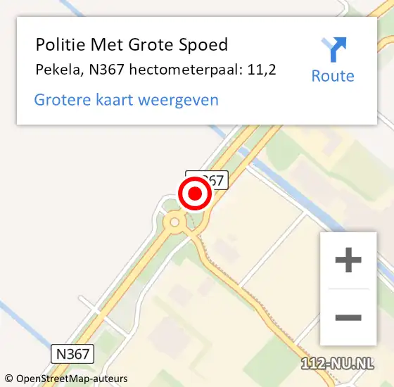 Locatie op kaart van de 112 melding: Politie Met Grote Spoed Naar Pekela, N367 hectometerpaal: 11,2 op 22 oktober 2021 14:18