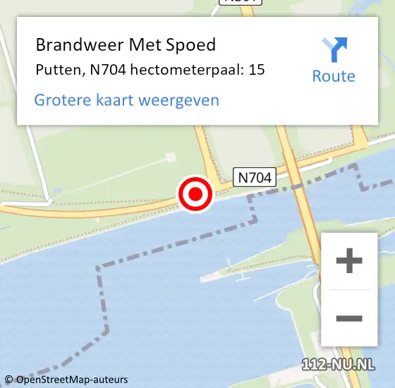 Locatie op kaart van de 112 melding: Brandweer Met Spoed Naar Putten, N704 hectometerpaal: 15 op 22 oktober 2021 15:16