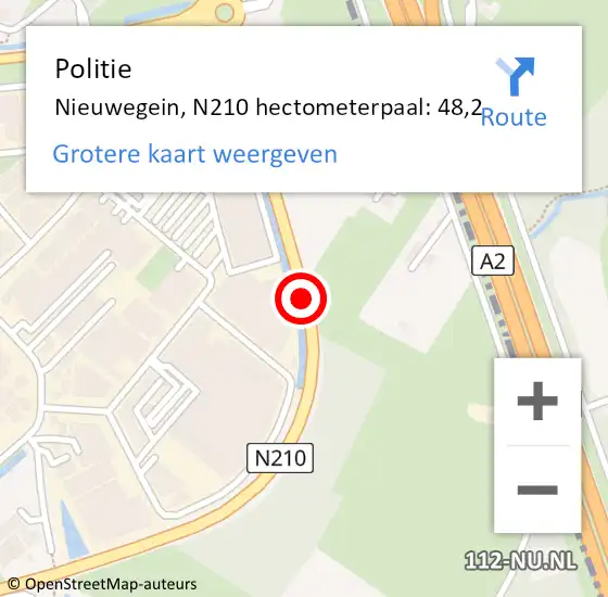 Locatie op kaart van de 112 melding: Politie Nieuwegein, N210 hectometerpaal: 48,2 op 22 oktober 2021 15:32